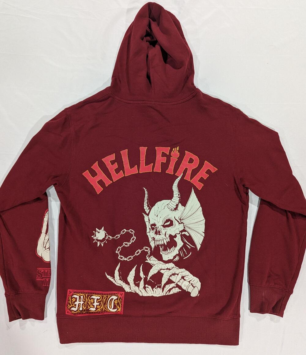 Stranger Things Hoodie Mens M Red Fleece Pullover Hellfire Club Graphic Netflix